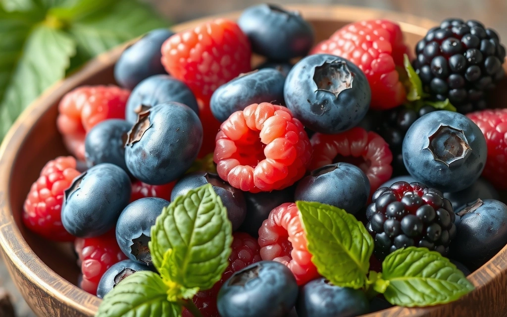 Imagine cu fructe de pădure, reprezentând antioxidanți