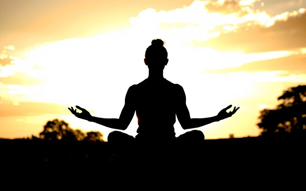 Imagine cu o persoană meditând în natură, simbolizând echilibrul mental