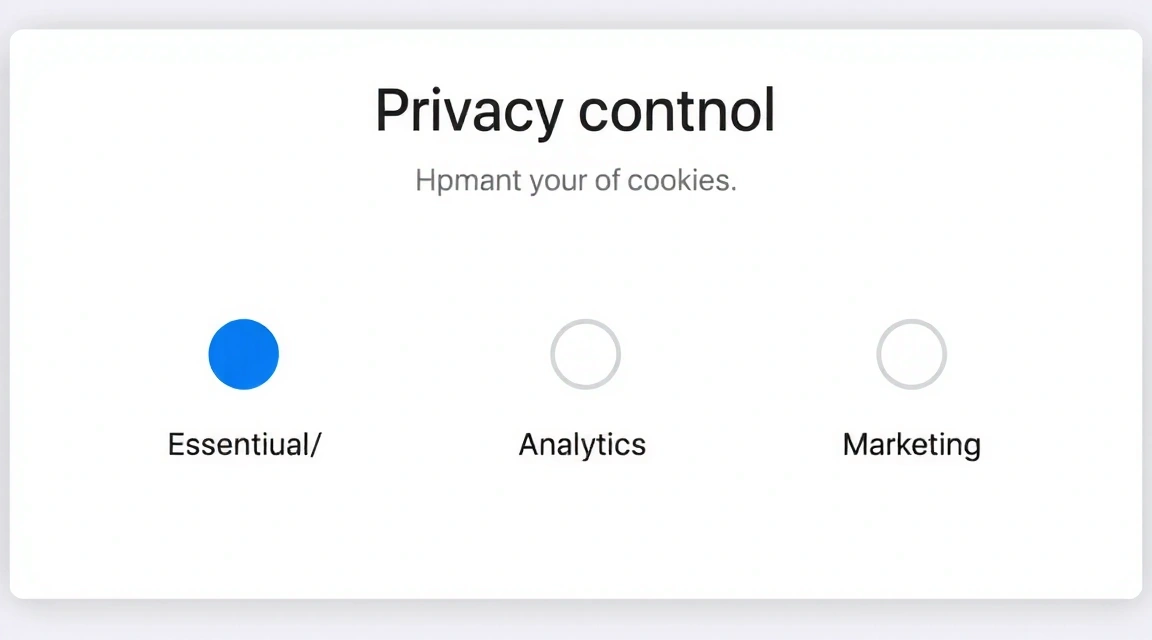 Ilustrație cu un panou de control al confidențialității cu opțiuni de activare/dezactivare a cookie-urilor