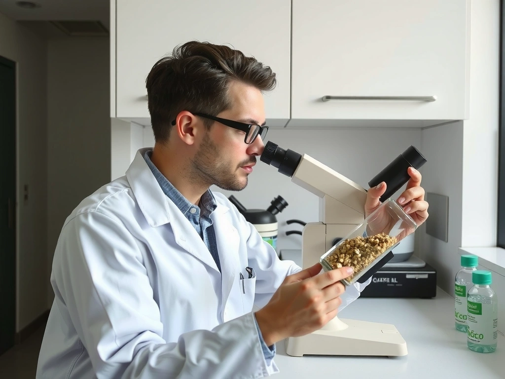 Scientist examining natural ingredients in a lab